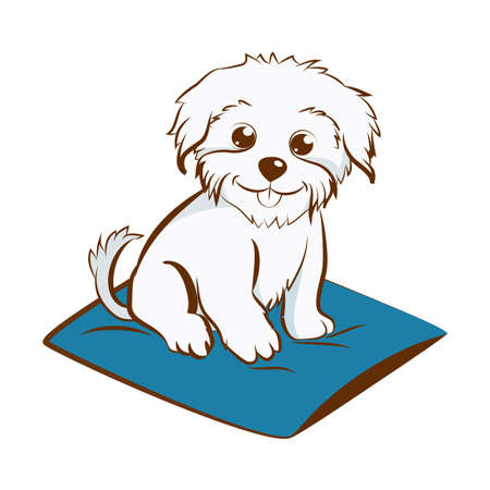 puppy sitting on a blue pillowのイラスト素材