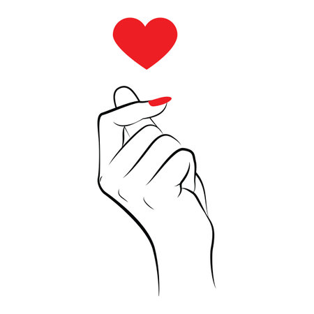 line drawing of hand making the heart signのイラスト素材