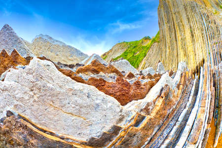 Steeply-tilted Layers of Flysch, Flysch Cliffs, Basque Coast Global Geopark, European Geopark...