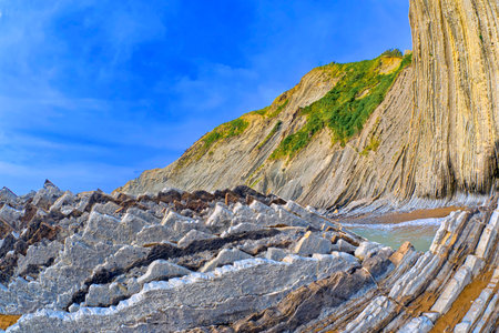 Steeply-tilted Layers of Flysch, Flysch Cliffs, Basque Coast UNESCO Global Geopark, European Geopark...