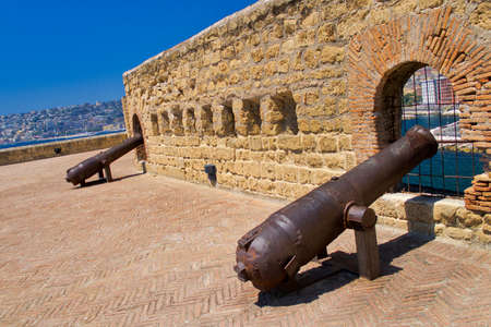 Old Guns at Egg Castle, Castel dell'Ovo, Naples, Campania, Italy, Europeのeditorial素材