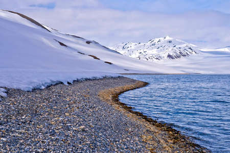 Trygghamna Bay, Oscar II Land, Arctic, Spitsbergen, Svalbard, Norway, Europeの写真素材