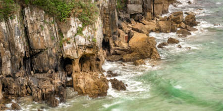 Cliffs and Rocks, Beach of Vidiago, Cantabrian Sea, Vidiago, Llanes, Asturias, Spain, Europeの写真素材