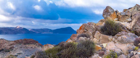 Rocky Coastline and Cliffs, Los Escullos, Cabo de Gata-Nijar Natural Park, Biosphere Reserve, Hot...