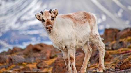 Reindeer, Rangifer tarandus, Gipsvika, Sassenfjorden, Arctic, Spitsbergen, Svalbard, Norway, Europe