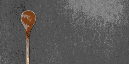 Topview of Cooking Wooden Spoon on Dark Backgroundの写真素材