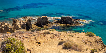Piedra del Agujero, Cabo de Gata-NÃ­jar Natural Park, UNESCO Biosphere Reserve, Hot Desert Climate Region, AlmerÃ­a, Andalusia, Spain, Europeの写真素材