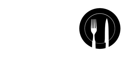 Topview of Set of Plate, Fork and Knife Silhouette on White Backgroundの写真素材