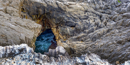 Natural Monument Complex of Cobijeru, Beach of Cobijeru, Beach of Las Acacias, Llanes, Asturias, Spain, Europeの写真素材