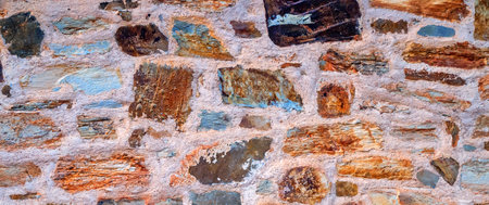 Natural Stone Wall Textured Backgroundの写真素材