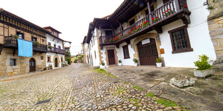 Street Scene, Traditional Architecture, Historic Artistic Grouping, Santillana del Mar, Cantabria, Spain, Europeの写真素材
