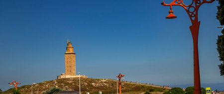 Hercules Tower Lighthouse, A CoruÃ±a, Spain, Europeの写真素材