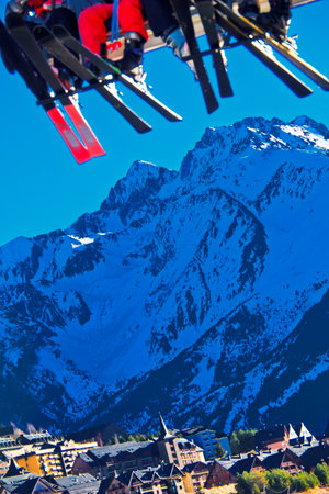 Chair Lifts, Formigal Ski Resort, Ski Area, Pyrenees, Huesca, Aragの写真素材