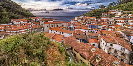 Cudillero, Fishing Village, Cantabrian Sea, Principality of Asturias, Spain, Europeの写真素材