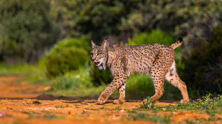 Iberian Lynx, Lynx pardinus, Mediterranean Forest, Castilla La Mancha, Spain, Europeの写真素材