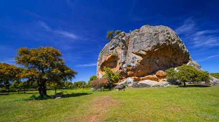 La Pena Gorda Island, Episyenite Rock, La Pena Village, Salamanca, Castile and Leon, Spain, Europeの写真素材