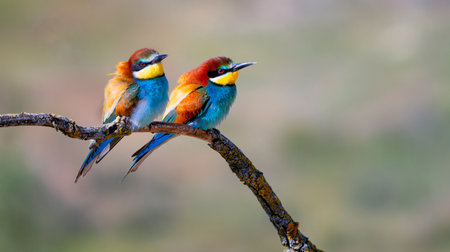 Bee-eater, Merops apiaster, Mediterranean Forest, Castilla y Leon, Spain, Europeの写真素材