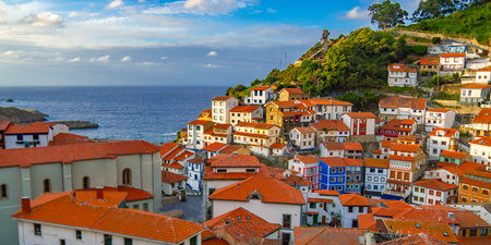 Cudillero, Fishing Village, Cantabrian Sea, Principality of Asturias, Spain, Europeの写真素材