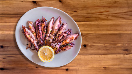 Grilled Squids, Spanish Cuisine, Spanish Gastronomy, Asturias, Spain, Europe