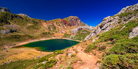 Lake of La Cueva, Circular Route of Lagos de Saliencia, Somiedo Natural Park, Principality of Asturias, Spain, Europeの写真素材