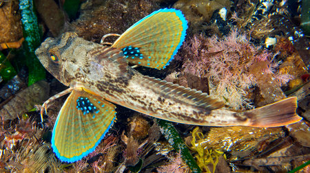 Pipper Fish, Trigla lyra, Cabo Cope-Puntas del Calnegre Regional Park, Mediterranean Sea, Murcia, Spain, Europeの写真素材