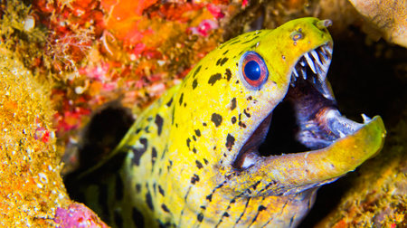 Spot-face Moray, Gymnothorax fimbriatus, Lembeh, North Sulawesi, Indonesia, Asia