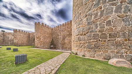 Walls of Avila, 11-14th Century Medieval Defensive Walls, UNESCO World Heritage Site, Spanish Cultural Heritage, Old City, Avila, Castile and Leon, Spain, Europeの写真素材