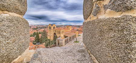 City View from Walls of Avila, 11-14th Century Medieval Defensive Walls, UNESCO World Heritage Site, Spanish Cultural Heritage, Old City, Avila, Castile and Leon, Spain, Europeの写真素材