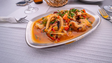 Stewed Octopus Traditional Style, Portuguese Cuisine, Portuguese Gastronomy, Madeira, Portugal, Europeの写真素材