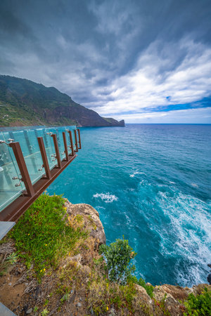 Panoramic View from Miradouro do Guindaste Viewpoint, Faial, Madeira, Portugal, Europeの写真素材