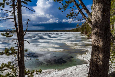 Frozen Lake panorama view in Yellowstone National Parkの写真素材