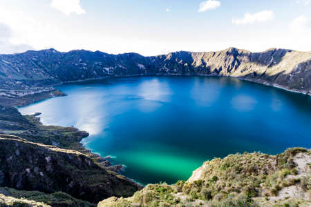 View of Quilotoa lagoon in Ecuador South Americaの写真素材