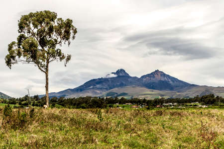 Ilinizas view on a cloudy day from the road near Quito, Ecuador, South Americaの写真素材