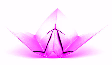 Pink origami airplane, paper creative toy, isolated on white backgroundの写真素材