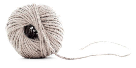 Orange braided skein, crochet thread ball, isolated on white background