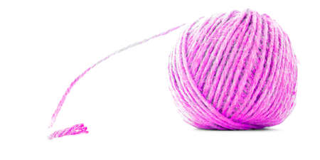 Pink traditional skein, sewing yarn roll, isolated on white backgroundの写真素材