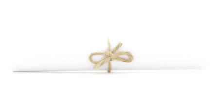 White message scroll tied with cord, single natural bow, isolated