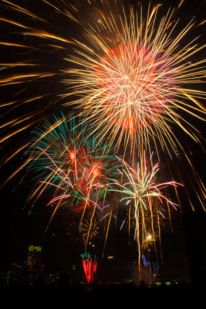 Fireworks light up the night sky beautifully.の写真素材