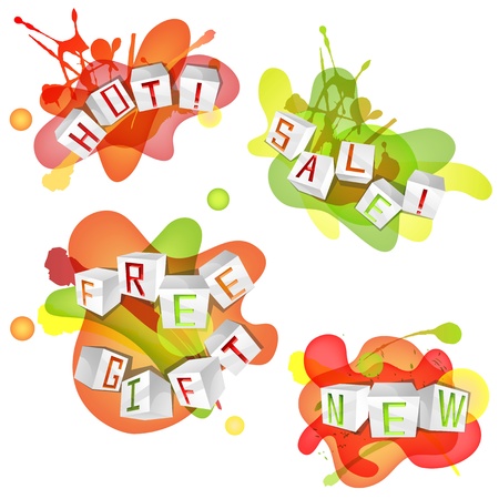 Sale design elements with 3D cube letters on the bright splashのイラスト素材