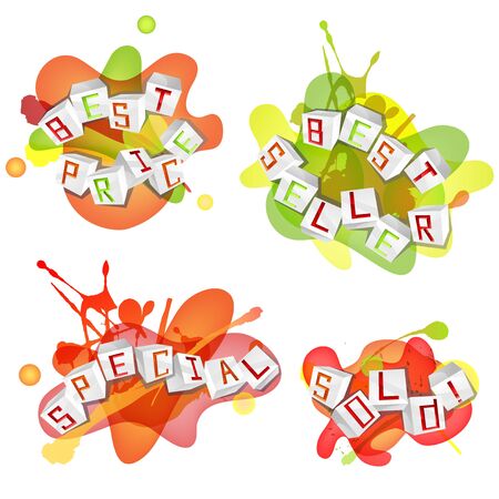 Sale design elements with 3D cube letters on the bright splashのイラスト素材