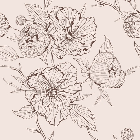 Vector beige sepia background with gentle brown peony flowersのイラスト素材