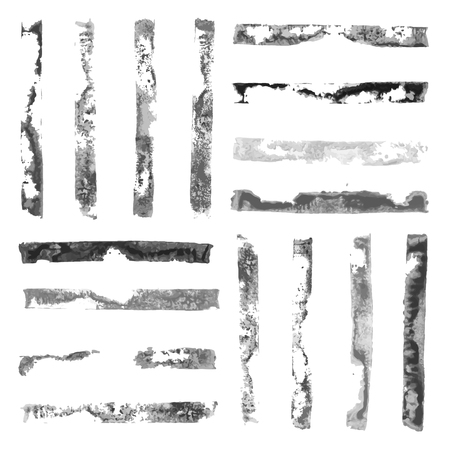 Vector Set of Black and White Grunge Watercolor rectangular paint stampsのイラスト素材
