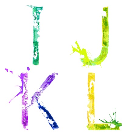 Colorful paint splash alphabet letters I,J,K,Lのイラスト素材