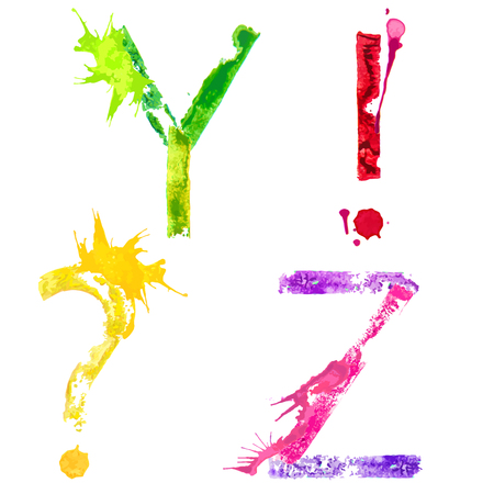 Colorful paint splash alphabet letters paint splash font Y,Z and punctuation marksのイラスト素材