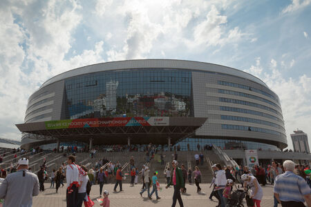 MINSK, BELARUS - May 17, 2014  ICE HOCKEY WORLD CHAMPIONSHIP, MINSK-ARENA, the ice arena in Minsk in which pass hockey matchesのeditorial素材