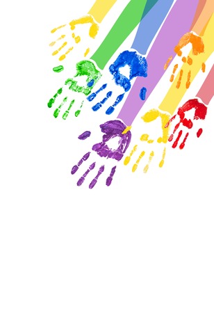 Vector vertical abstract with bright multicolored paint handprintsのイラスト素材