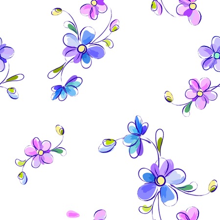 Seamless white background with blue and violet flowers - vector Illustrationのイラスト素材