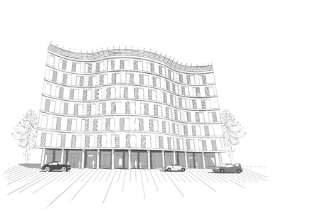 Vector architectural white monochrome background with isolated modern apartment or office multistory buildingのイラスト素材