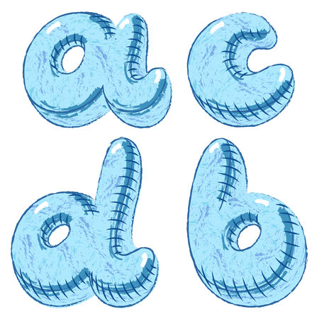 Blue grunge crayon hand drawn doodle alphabet letters A,B,C,Dのイラスト素材