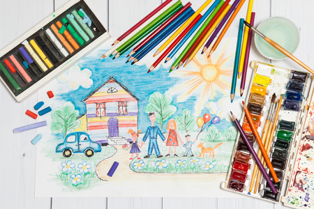 Childrens Creation With Sketch And Paintsの写真素材